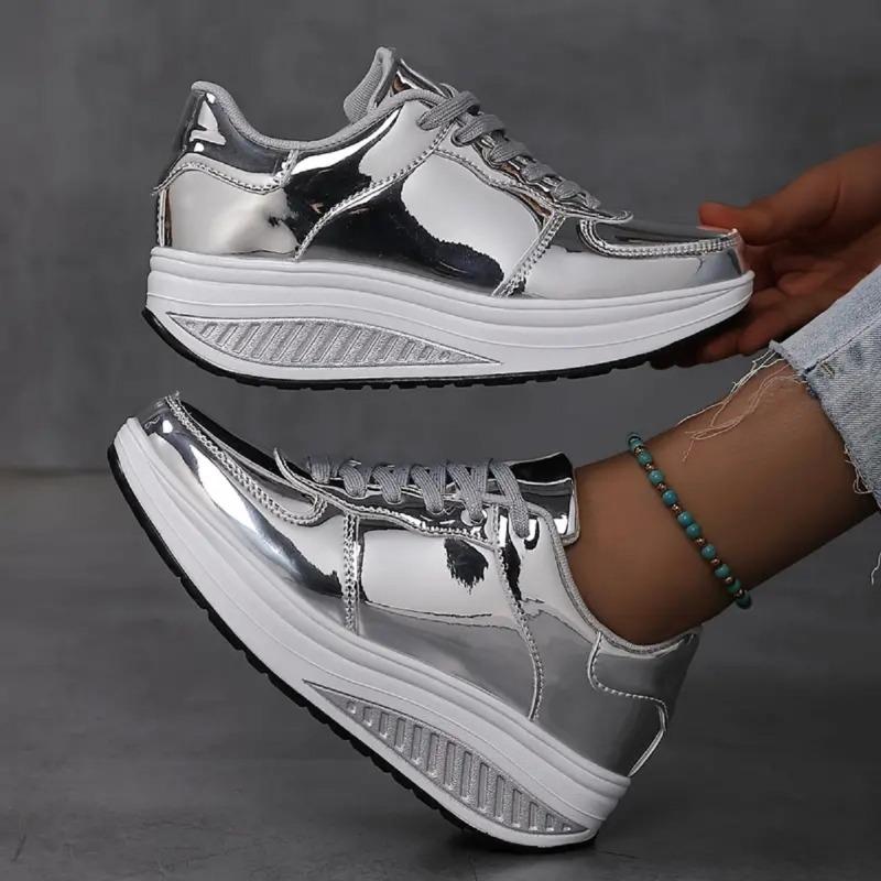 

Gold Silver Sequined Mirror Rockers Women s Shoes Student Casual Sneakers Color Fashion Single Shoes Large Size 43 срібло сірий колір
