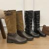 Belt buckle retro pleated new stacking boots women's autumn boots 2025 tall knight versatile large size boots