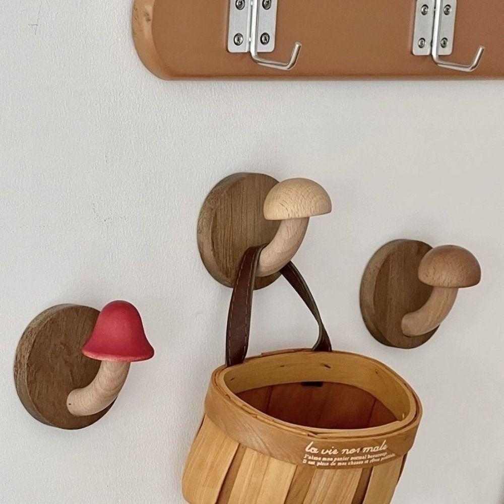 Wooden Mushroom Clothes Hat Hooks Wall Decoration Bathroom Hanger Organizer  Kitchen