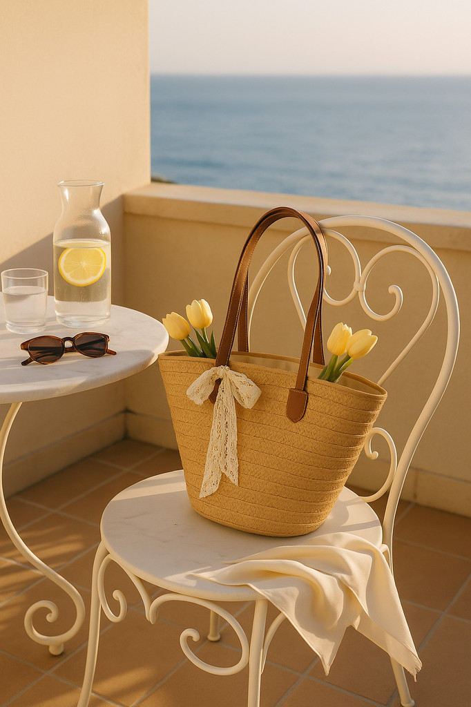 Women's Large Capacity New Vacation Beach Straw Shoulder Bag Woven Commuter Bucket Bag Basket Tote Bag