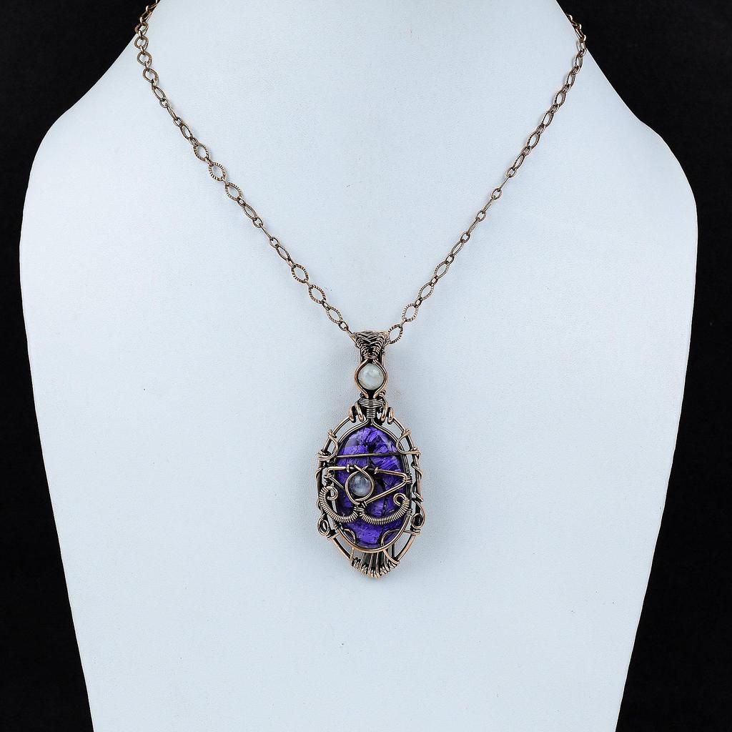 Evil Eye Kupfer Charoit Anhänger Kupferdraht gewickelt Edelstein Anhänger Handarbeit stylischer Anhänger Regenbogen Mondstein Anhänger Kupferdraht Schmuck