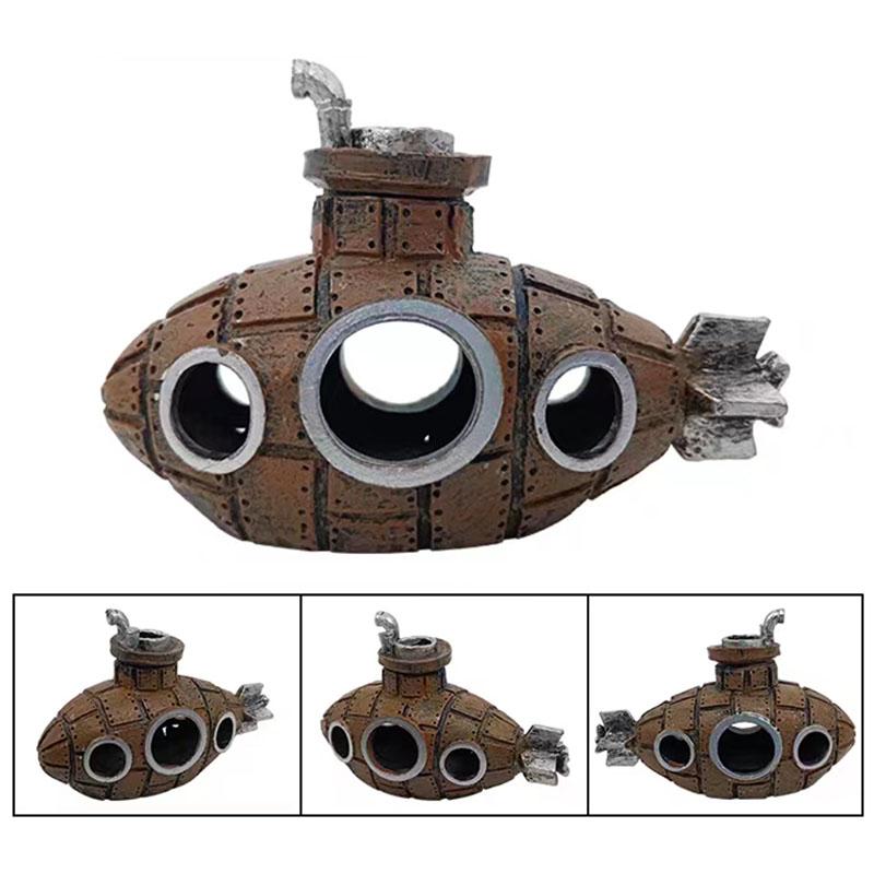 

Аквариумные украшения, подводная лодка, винтажная смоляная полая с несколькими отверстиями, рыбный домик для креветок, игровой домик, скрытие рыбы, товары для домашнего декора