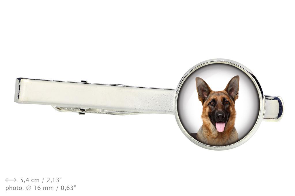 German Shepherd Dog, Alsatian Wolf Dog - tie clip in a box, stylish tie, personalized jewelry from the Art-Dog brand