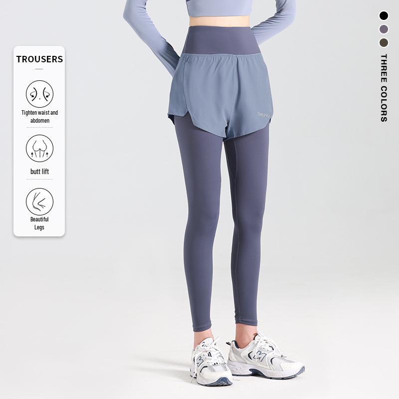 Juyitang High-Waist Two-in-One Yoga Pants with Pockets for Slimming & Hip-Lifting