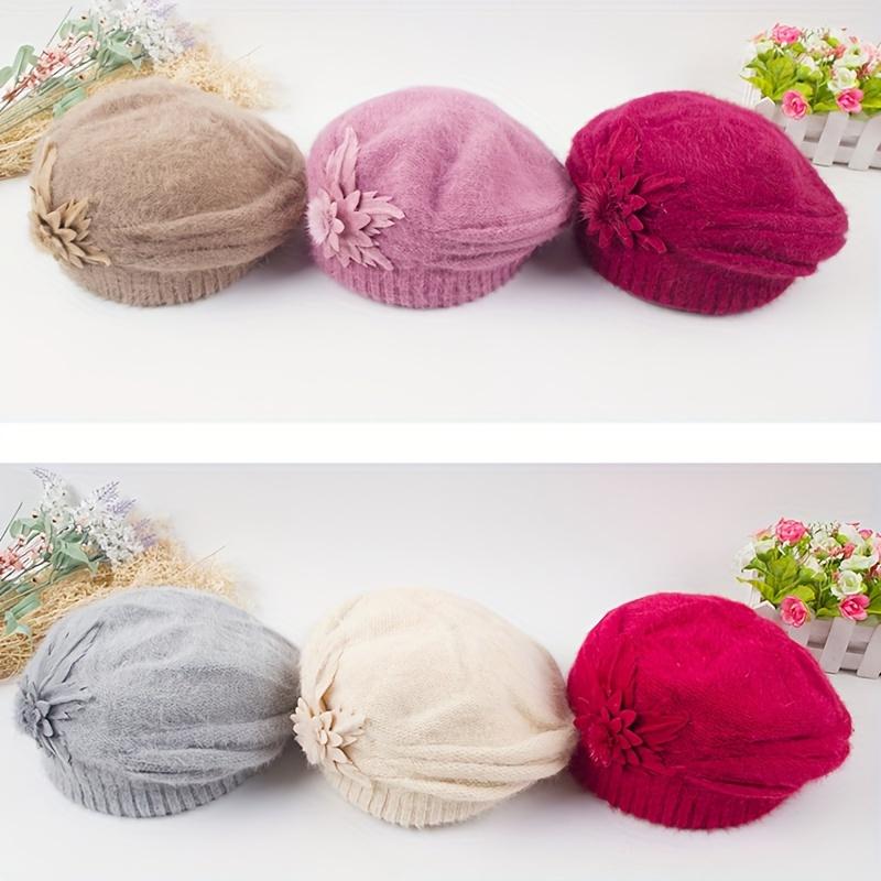 2025 Decor Floral Căciulă Largă cu Dungi Elegantă Căciuli Culoare Solidă Elastică Berete Calde pentru Femei Toamnă & Iarnă