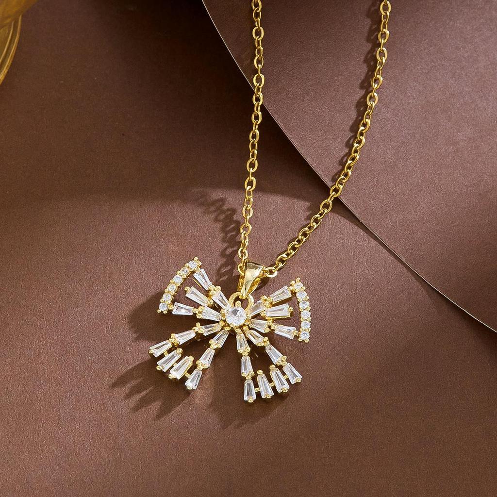 French Rhinestone Bow Necklace: Women's Stylish Niche Design, Shiny Versatile Clavicle Chain