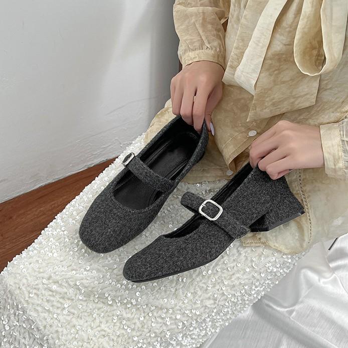 2025 new high heels women wear high-end thick heel Mary Jane shoes women 2025 French shallow mouth single shoes women
