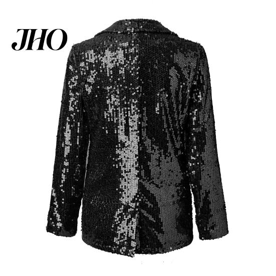 Sequin Outerwear Women's Jacket Shiny Open Front Blazer Evening Women Party Sparkly Long Sleeve Cardigan Coat with Pockets Elegant