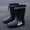 Young Motorcycle Fleece-lined Winter Men's Rain Boots Print Biker Warm Pvc Waterproof New Fishing Work Original Mud Male Shoes
