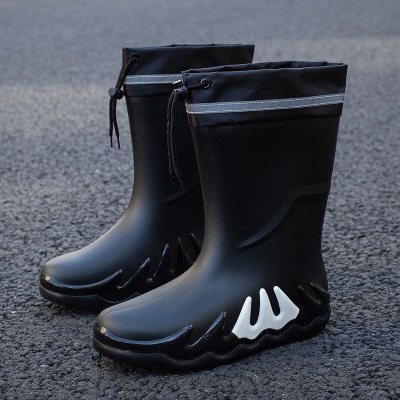 Young Motorcycle Fleece-lined Winter Men's Rain Boots Print Biker Warm Pvc Waterproof New Fishing Work Original Mud Male Shoes