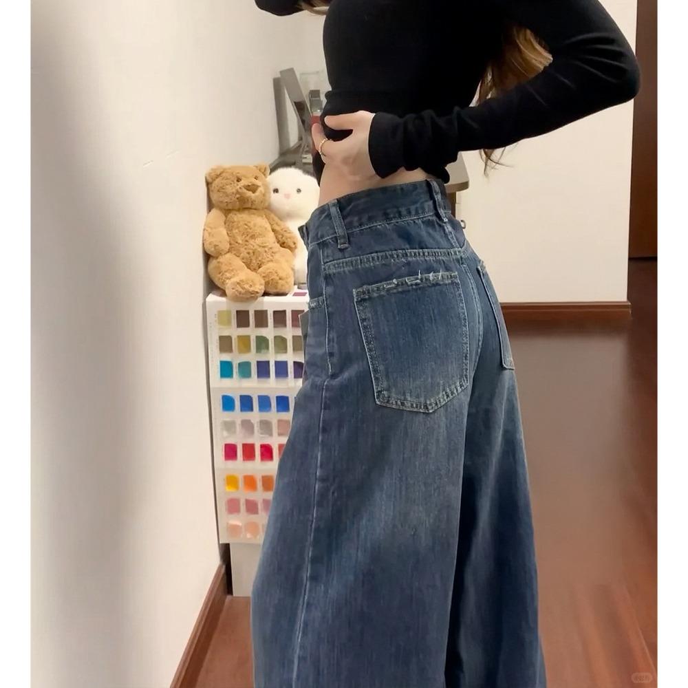 Women's High Rise Wide Leg Jeans Loose Fit Casual Denim Pants Thick Fleece Lined Button Pocket Trousers For Curvy Body