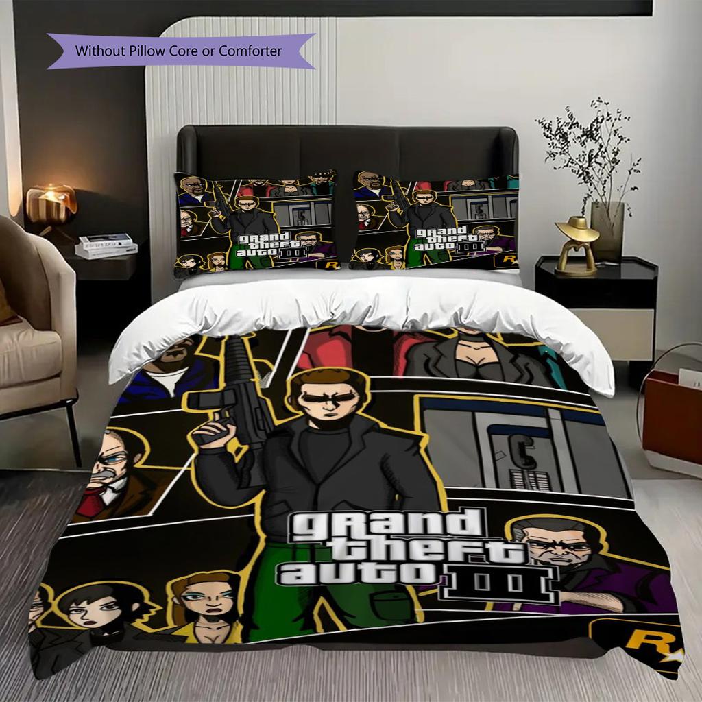 Urban Chaos Crime Bedding (1 * Duvet Cover + 2 * Pillowcase, Without Core) 2D Flat Bedding Set Duvet Cover and Pillowcase Soft and Comfortable