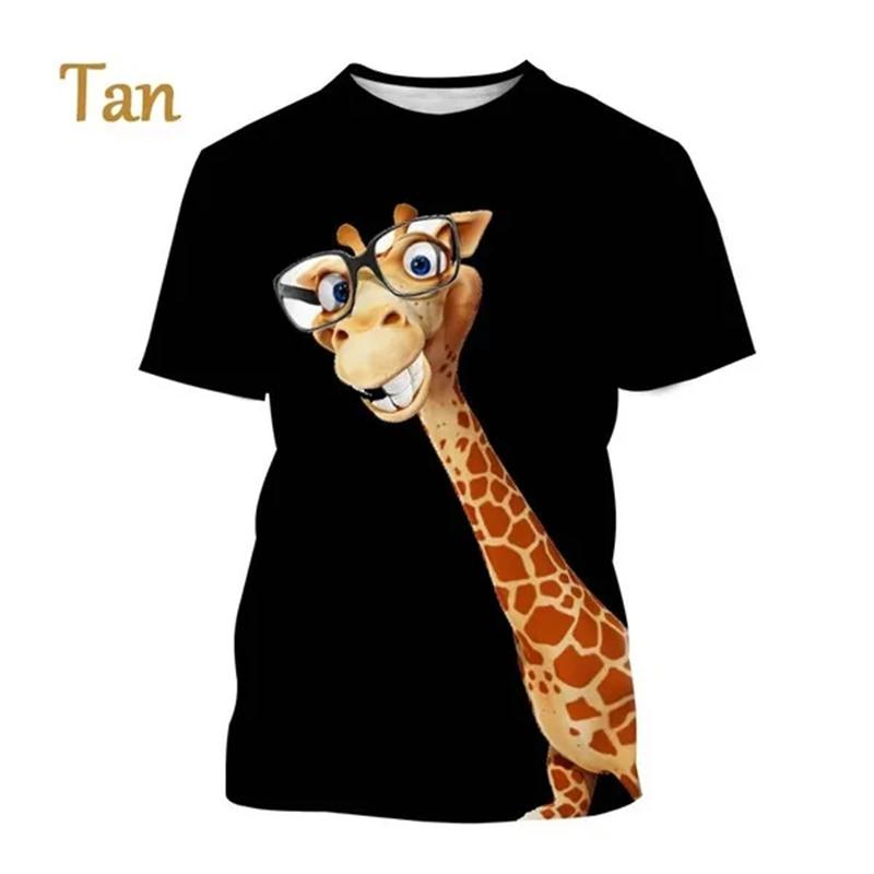 Giraffe Print Children's T-Shirt Cute 3D Boys' Casual Cartoon Animal Short-Sleeve Top