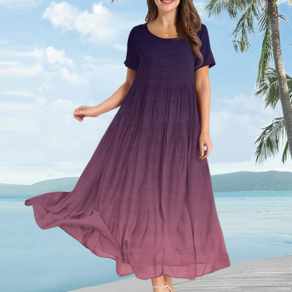 Women's Fashion Casual Loose Gradient Printed Short Sleeve Dress