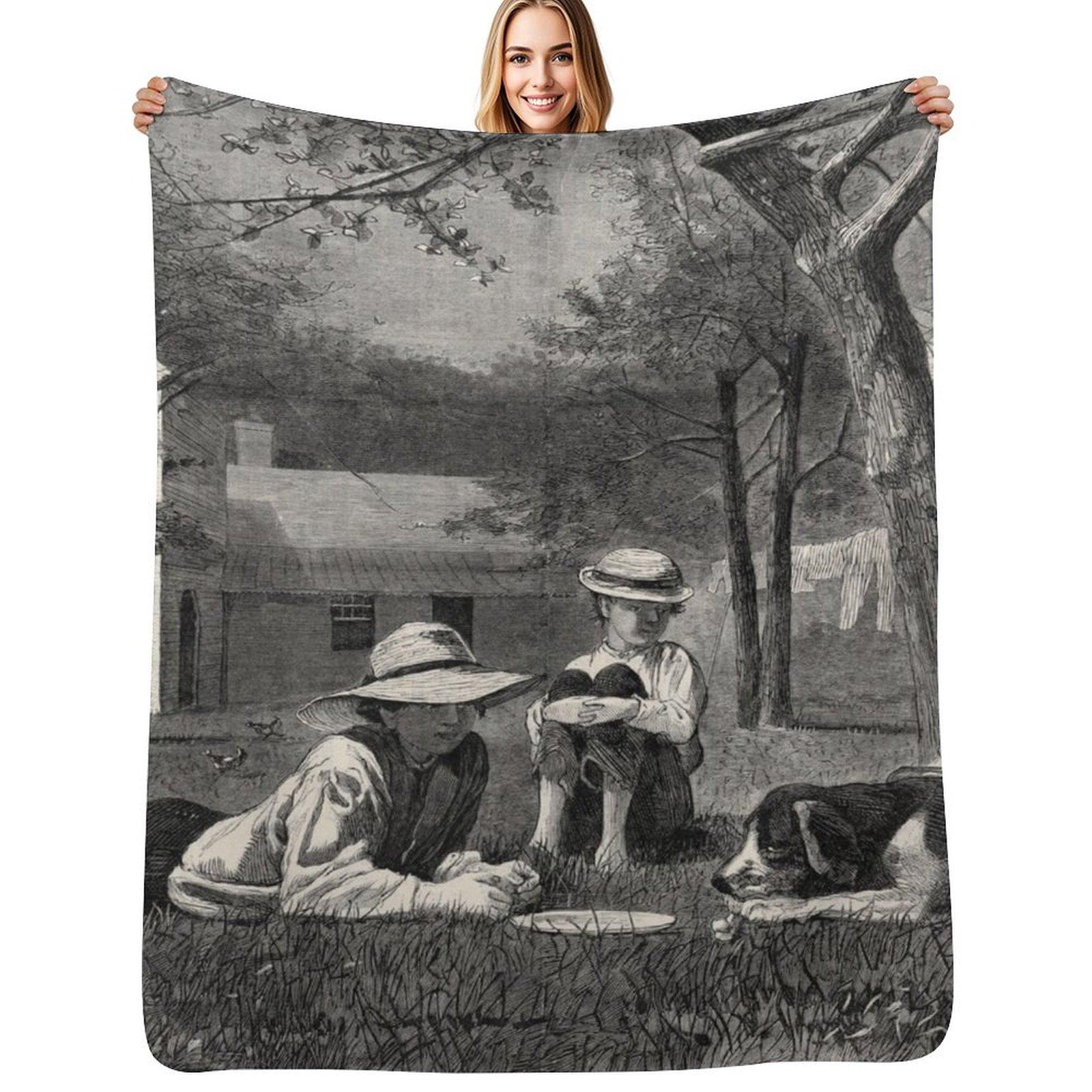 The Nooning - Winslow Homer Throw Blanket Soft Cozy Blanket for Pet Kids Adults Size: 75*100cm, Weight: 230 GSM