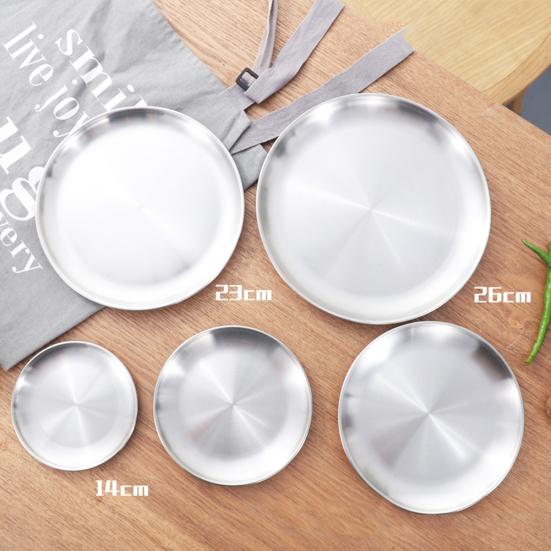 Stainless Steel Plate Tableware Matte Round Dining Dish Dessert Pizza Fruit Tray