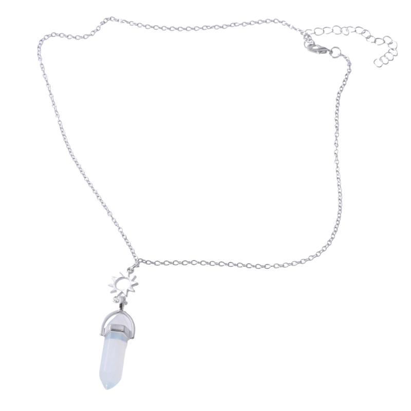 2PCS Natural Stone Hexagonal Column Crystal Pendant for Sun and Moon Charm Best Friends Jewelry Bullet Stone Women BFF G