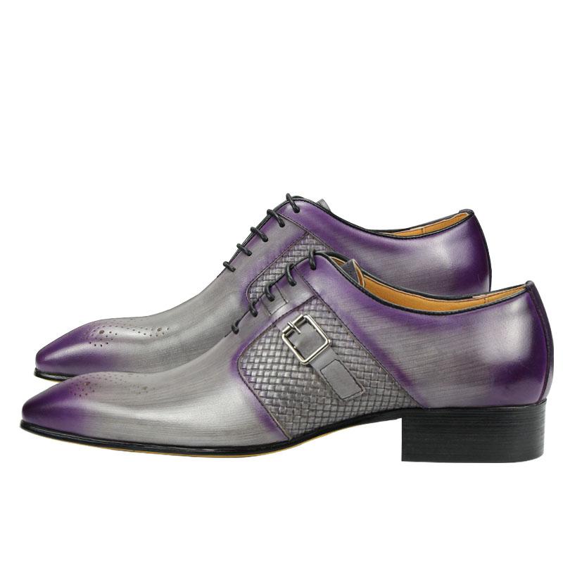 Fashion Summer Modern Men's Shoe Lace-Up Oxfords Business Office Fashion Footwear Metal Buckle Classic Gray Purple Dress Office Shoe