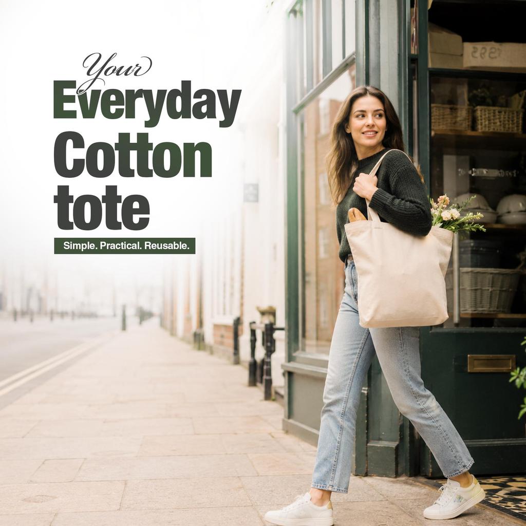 Cotton Shopper Bag 38 x 42cm 15L – Reusable Tote Bag in Black, White & Natural