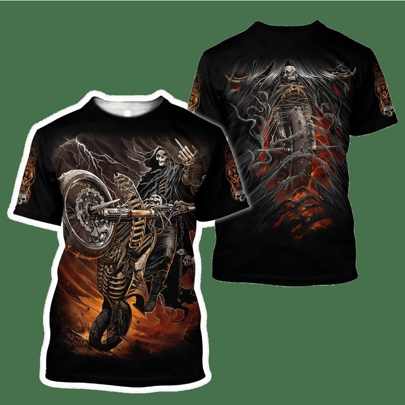 Men's 3D Printed T-Shirt Horror Skull Print Short Sleeve O-Neck Pullover Casual Top