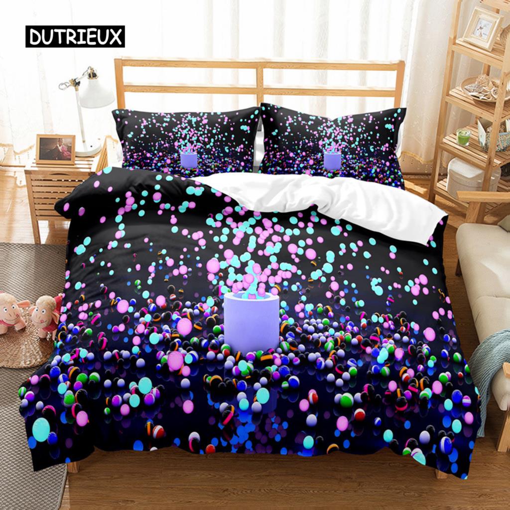 Glass Ball Duvet Cover Set Microfiber Colored Transparent Marbles Bedding Set Childhood Toys for Kid Teen Queen King Quilt Cover