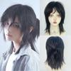 Kurze Vokuhila-Perücken mit Pony, synthetische glatte Anime-Perücke für Männer, schwarz, grau, grüne Haare, für den täglichen Gebrauch, Party, Cosplay