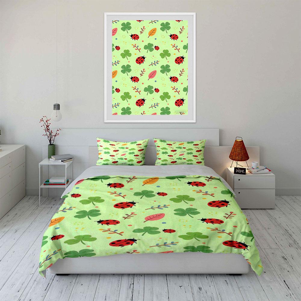 Ladybugs, Clovers, and Leaves. Bedding Sets Duvet Cover Sets Duvet Covers Pillowcases(1 * Duvet Cover 2 * Pillowcases Without Duvet Insert)