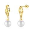 Women's 925 Silver Classic Gold Pearl Inlaid Earrings Elegant Suitable For Engagement Wedding Party Exquisite Jewelry