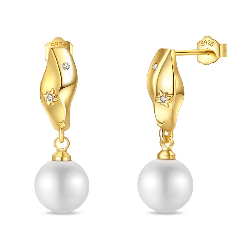 Women's 925 Silver Classic Gold Pearl Inlaid Earrings Elegant Suitable For Engagement Wedding Party Exquisite Jewelry