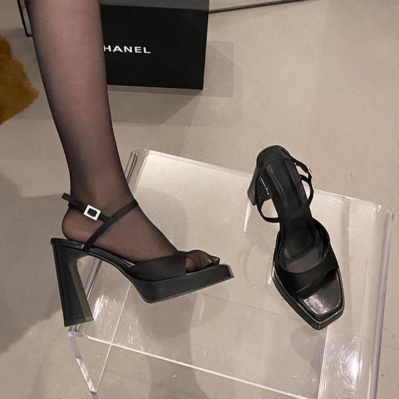 

Thick heel sexy black high heels women s platform Ruth Zhao heel waterproof table sandals women s summer satin 42 чорний