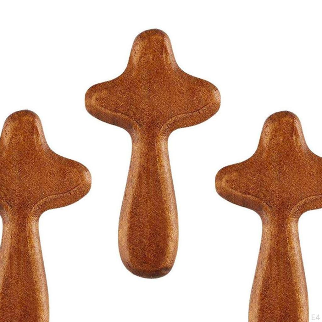 3 Pièces Croix en Bois à Main Prière Croix de Poche pour Chrétien
