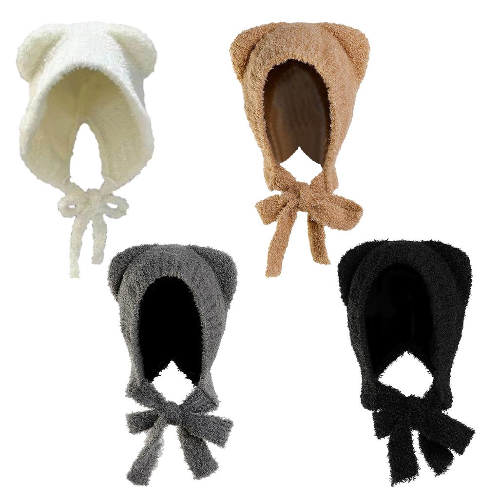 Cartoon Bear Ear Hat for Adult Women InsStyle Soft Ear Flap Beanie Cap Outdoor Sports Hooded Hat Breathable Bonnet Hat