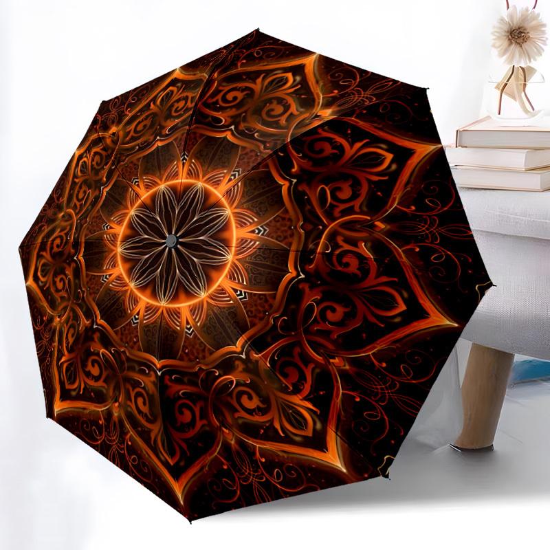 1pc Floral Mandala Automatic Folding Umbrella - Design, Durable Iron Frame for Travel, Outdoor, Beach Fashion Accessory a0920023