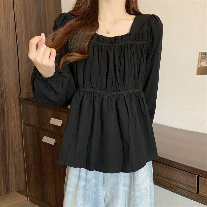 

Женский топ с пышными рукавами, квадратным вырезом, облегающий, с длинными рукавами, 2025 2XL (130-140 jin)