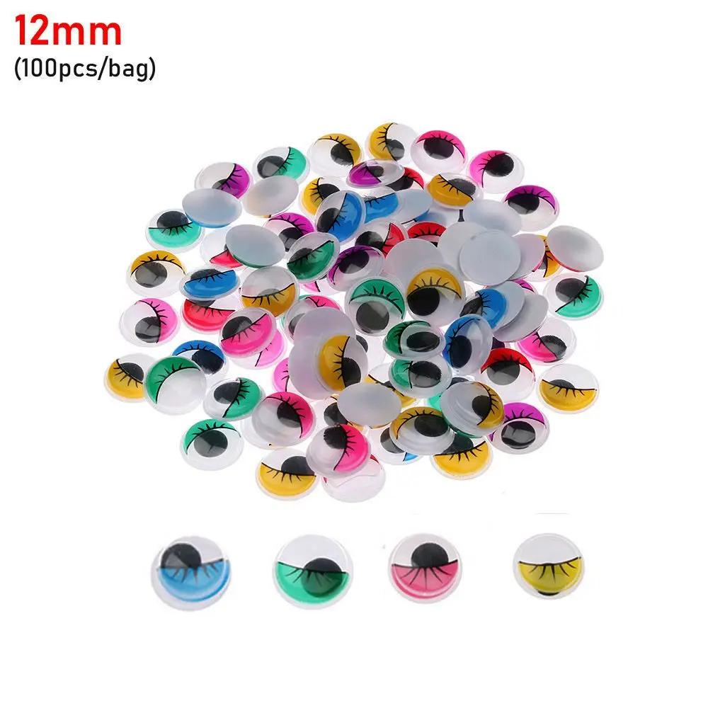 100Pcs/Bag 7/8/10/12/15/18/20MM Colorful Round Wiggling Moving Eyes Plush Panda Eye 3D Dolls Accessories DIY Dolls Materials
