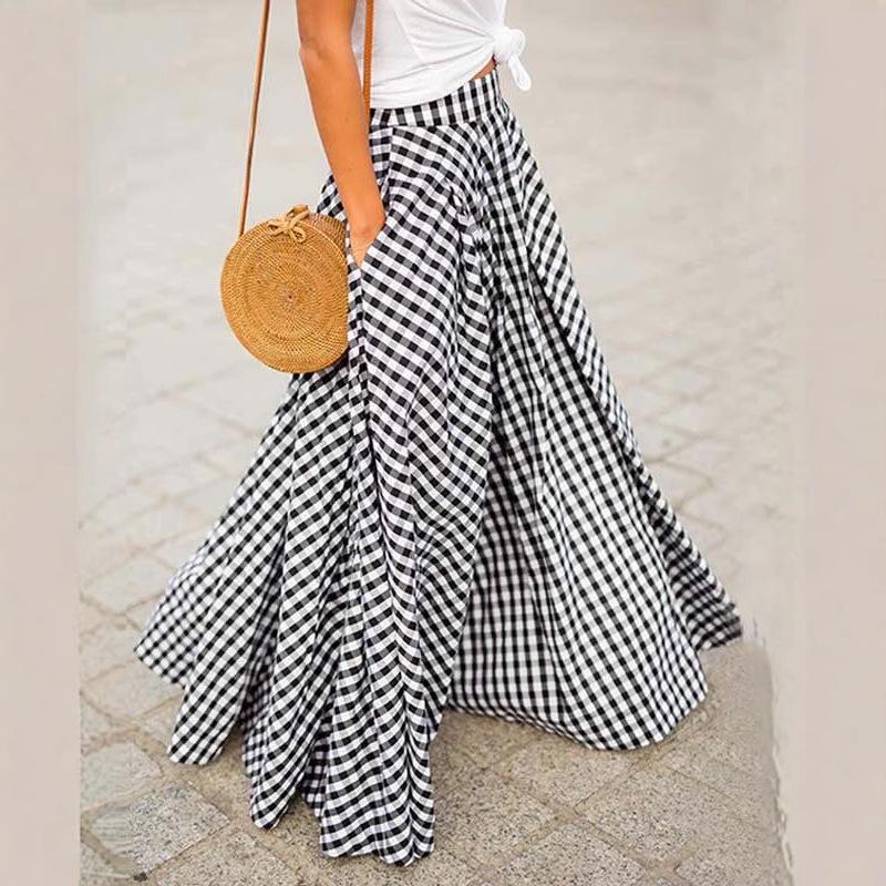 

Elegant Versatile Plaid High-Waisted A-Line Swing Skirt XL