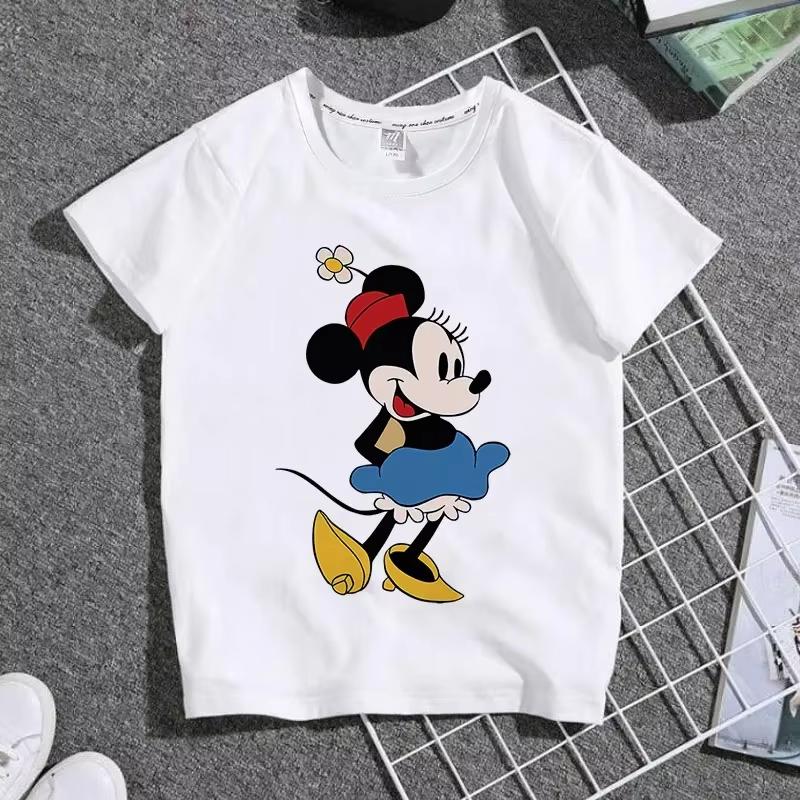 Cartoon Cute Mickey Summer Childrens Cotton Tshirt Y2K Harajuku Casual Tshirt Top Street Fashion Unisex Women Clothing