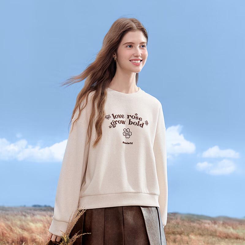 Betu Women's 2025 Autumn Embroidered Drop Shoulder Casual Long Sleeve Sweatshirt