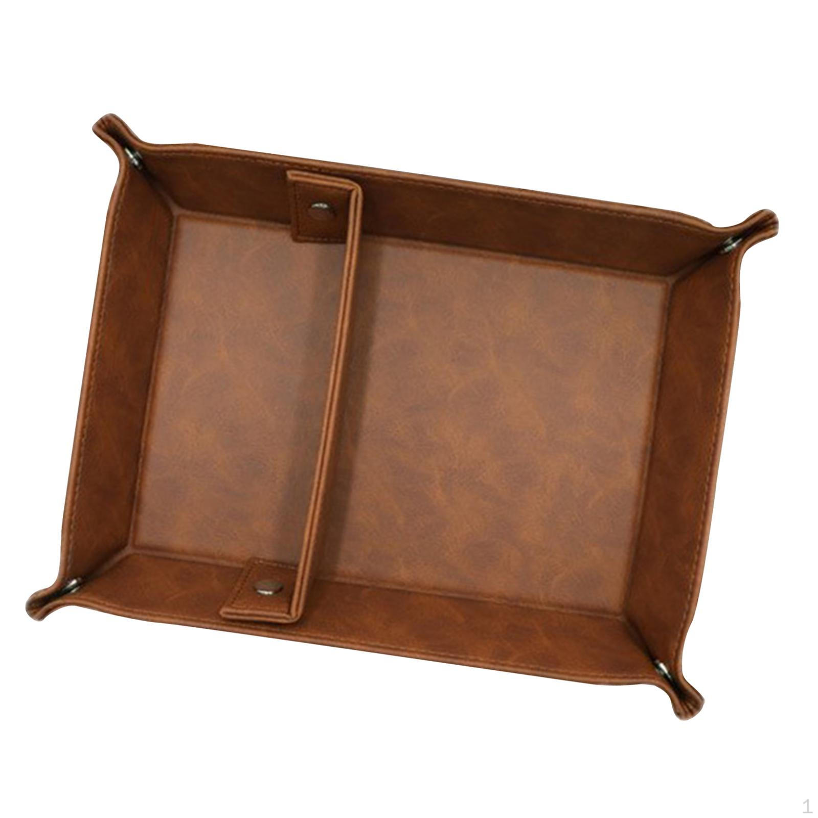 

PU Leather Desktop Storage Tray Organizer Foldable Jewelry for Remote темно-коричневого кольору