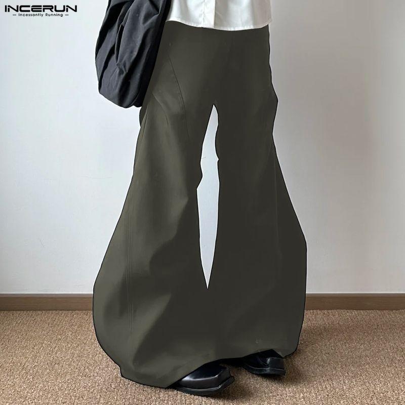 INCERUN Pantaloni Lunghi a Zampa Casual a Vita Alta con Zip da Uomo