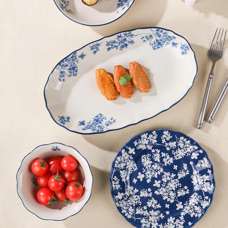 Chinese Ceramic Bowls Plates Retro Tableware Ramen Bowl Steak Dish Dessert Salad Plate Dinnerware Household Decor