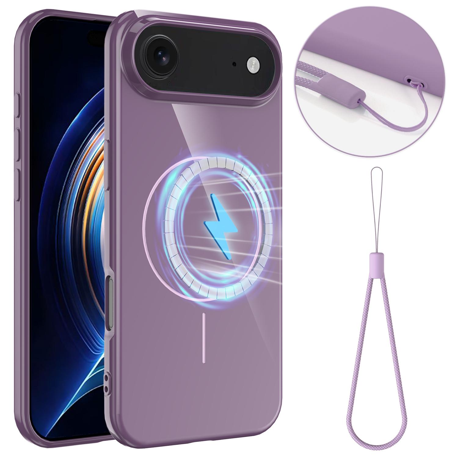 

For iPhone 17 Air Magnetic Case Compatible with MagSafe TPU Phone Back Cover with Lanyard Purple