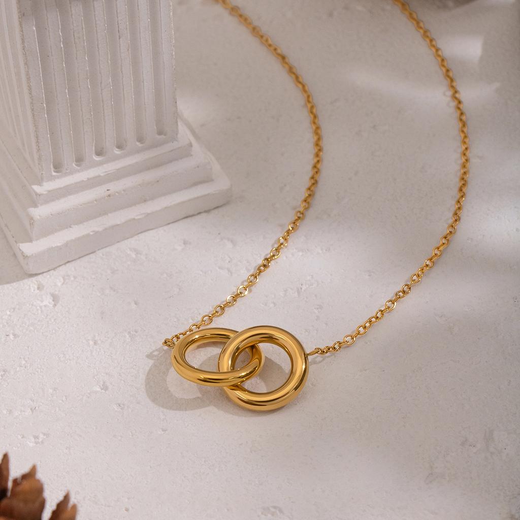 Yori Simple Interlocking Geometric Necklace 18K Golden Plated Stainless Steel Spring Summer Jewelry Waterproof