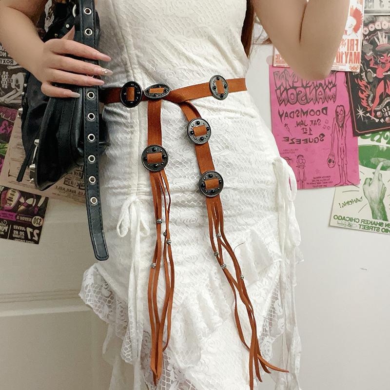 Vintage Coin Braided Sash Belt Boho Tassel Waistband Western Knotted Dress Girdle For Women Decoration