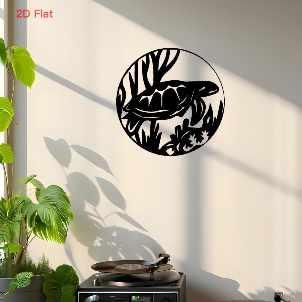 2D Flat Laser Cut Black Iron Turtle Wall Art, Ocean Theme Seaweed Marine Decor for Aquarium Fish Bathroom Wet Area Office Room