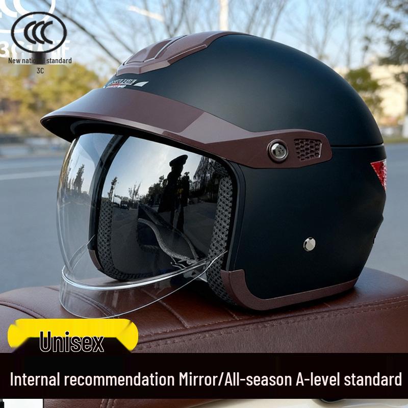 

3C Certified Unisex Electric Motorcycle Helmet with Hidden Visor - All-Season, Winter Warm Riding Cap, Half Helmet Adult (55-61cm)