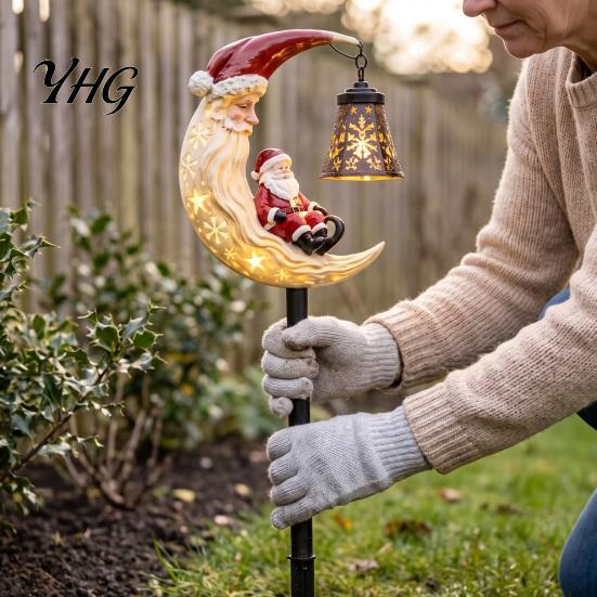 Solar Powered Path Light Santa Moon Garden Stake Light, Claus Lamp with Stake, Holiday Decorative for Outdoor Yard Lawn Patio Decor