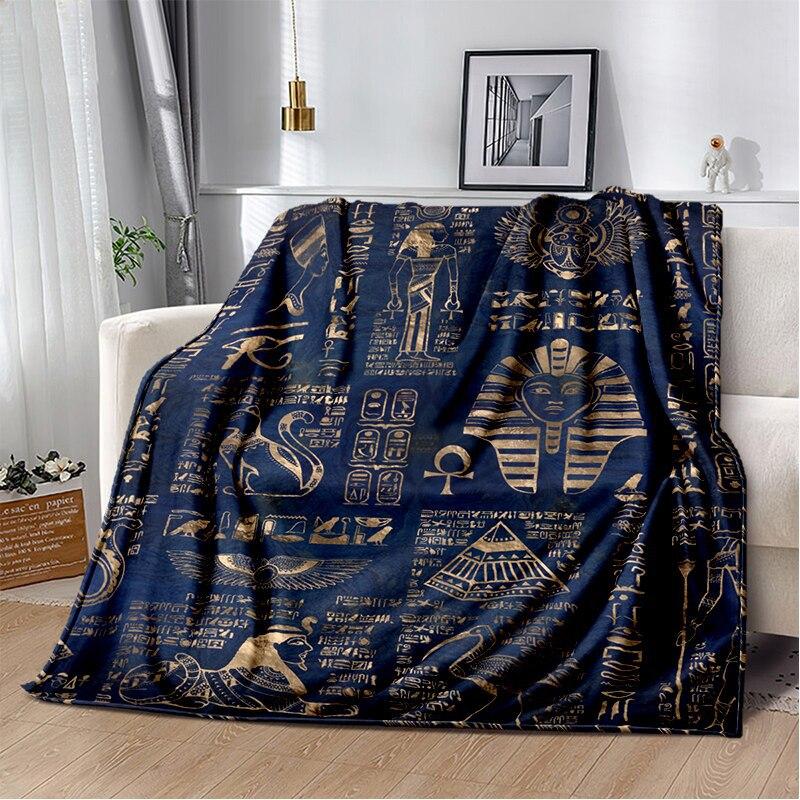 Ancient Egyptian Symbols Digital-printed Polyester Bedroom Velvet Flannel Cover Blanket Fleece Soft Sofa Cover Blankets for Beds