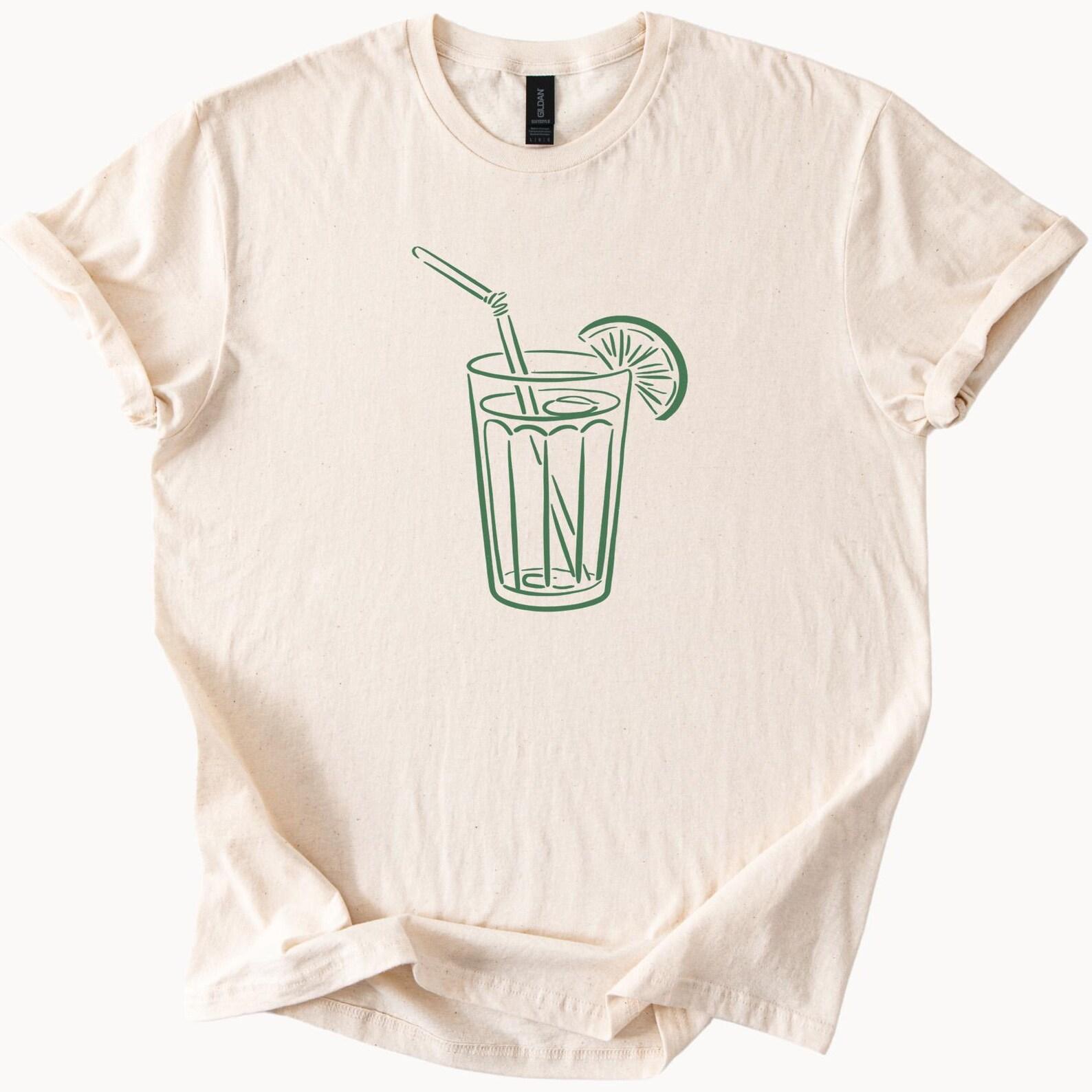 Lime Drink Glass Graphic T Shirt Summer Beverage Illustration Cute Minimalist Cocktail Tee Relaxed Fit Casual Drink Lover Shirt 100