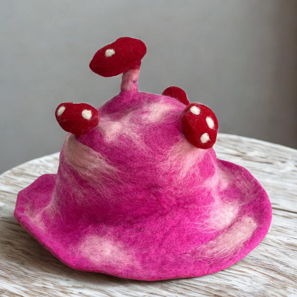 Felted Mushroom Hat – Shocking Pink